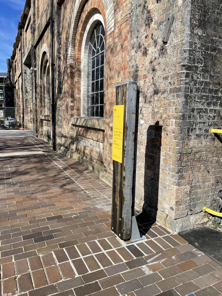 Wayfinding sign made from recycled heritage fabric